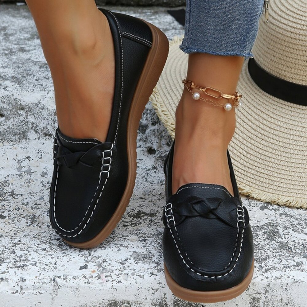 Weave Wedge Heeled Loafers in Black